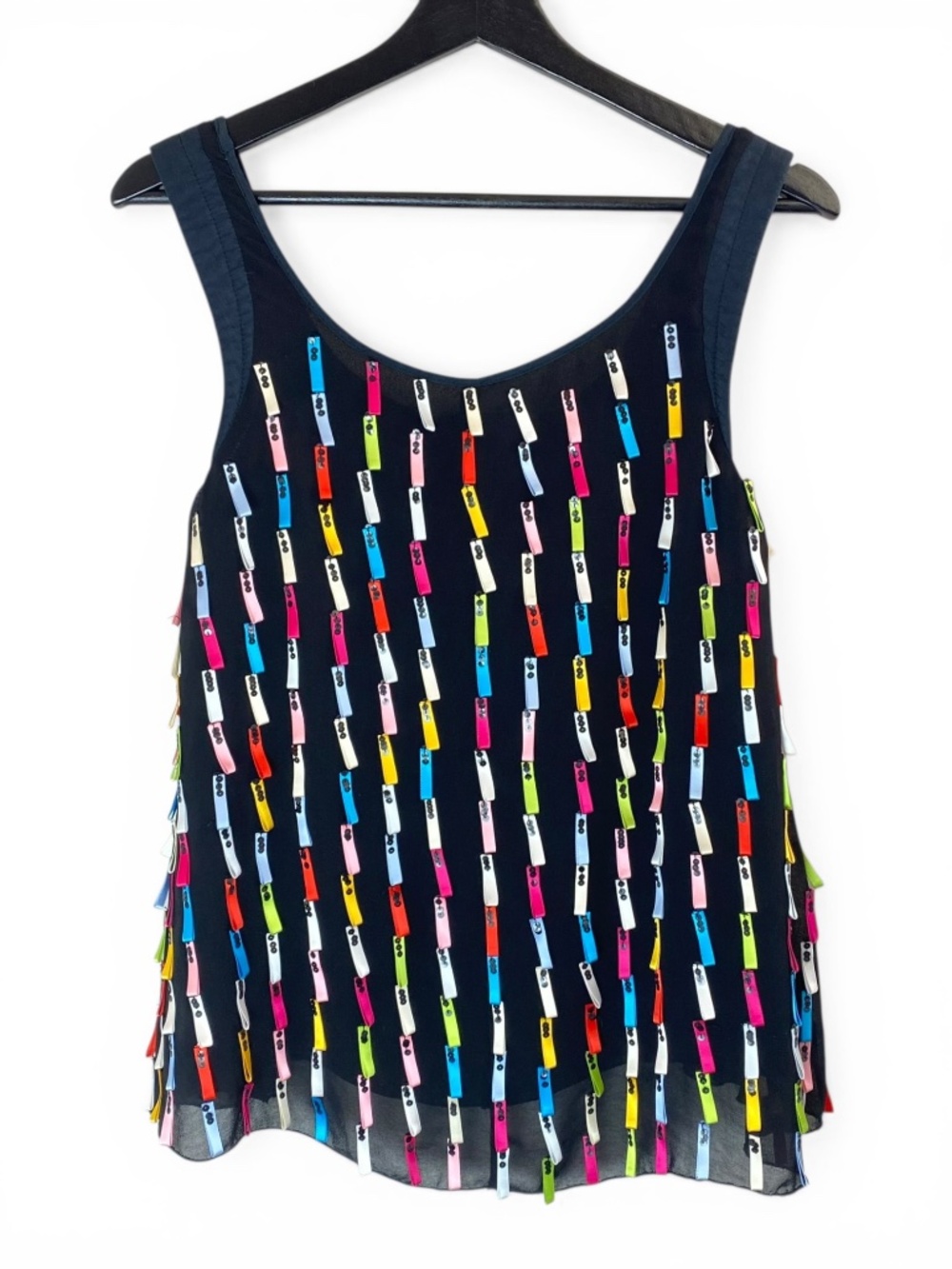 EMPORIO ARMANI Sleeveless Ribbon Sequin Top Camisole Size Small - Picture 2 of 9